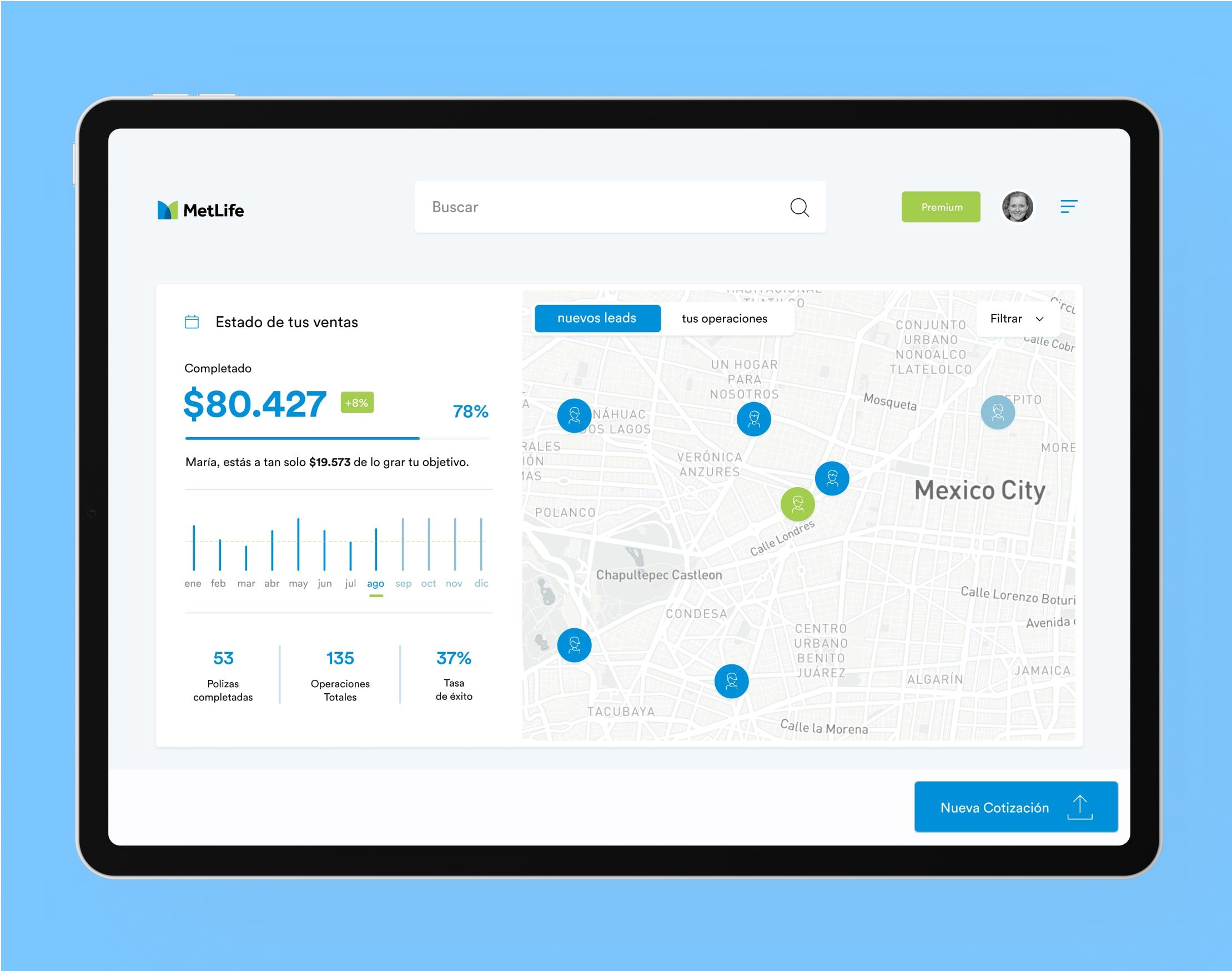 Metlife main interface working on tablet version