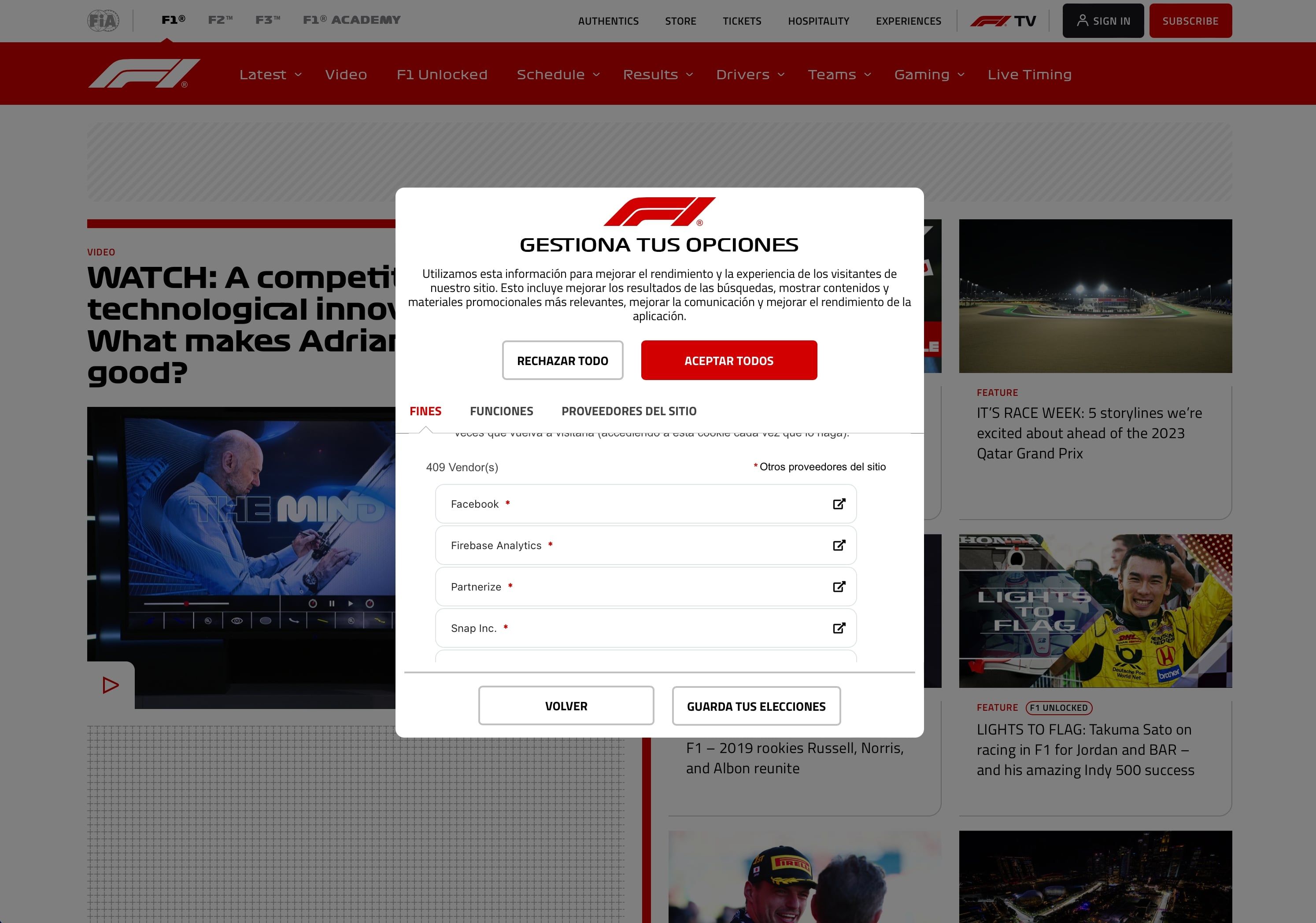 01 2  Formula 1 Site Requests To Install Over A Thousand Cookies From Different Partners