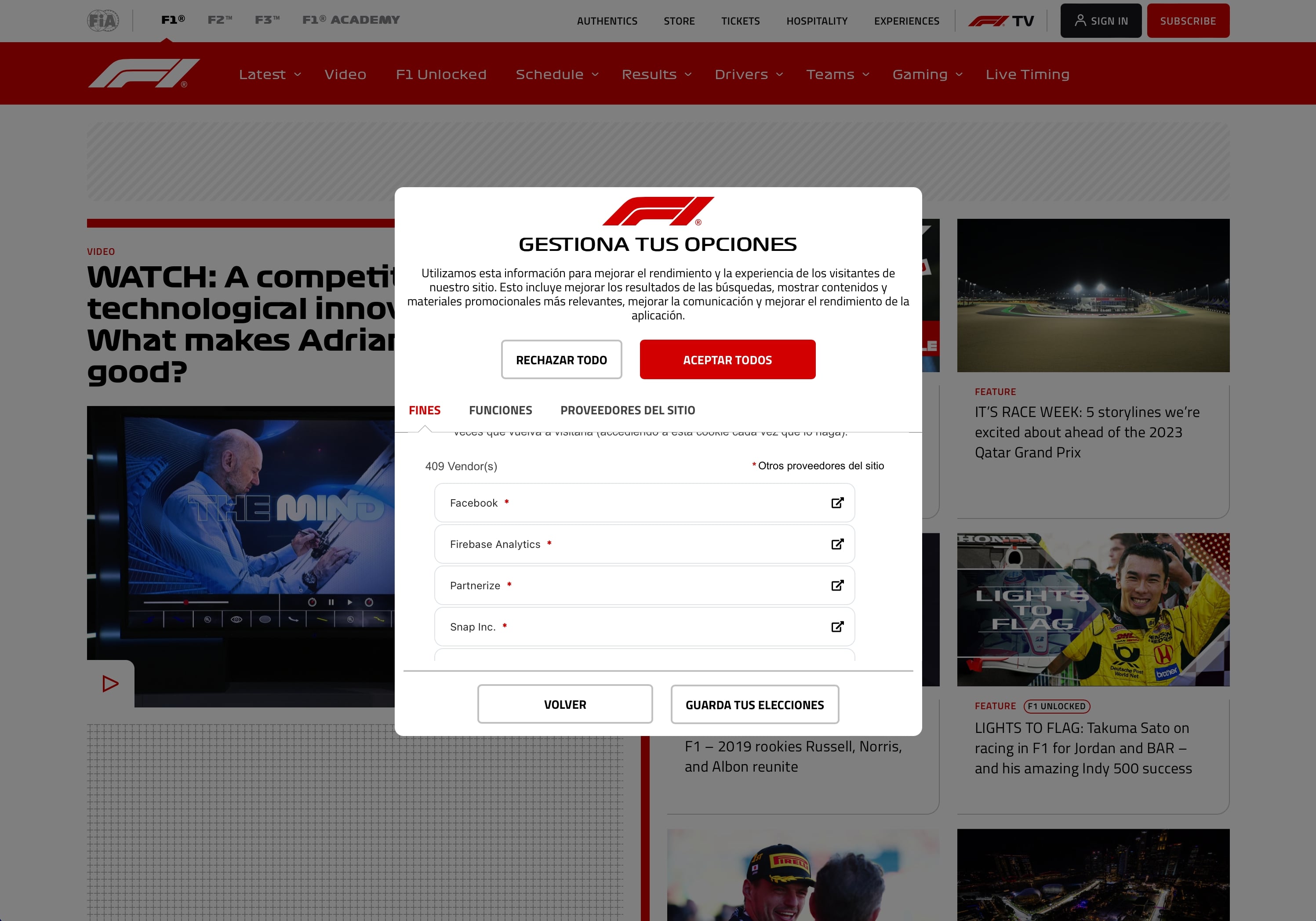 01 2  Formula 1 Site Requests To Install Over A Thousand Cookies From Different Partners